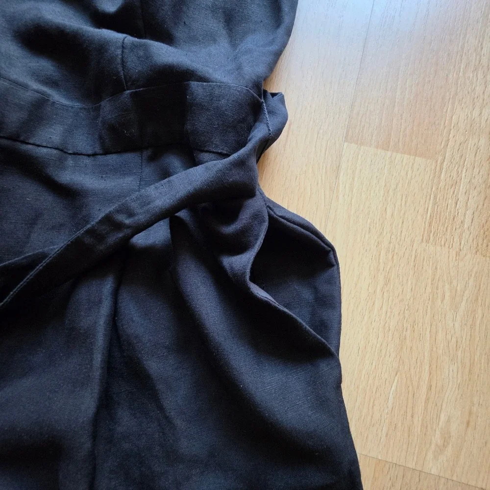Banana Republic Black Linen Blend Wide Leg Sleeveless Belted Jumpsuit Womens 2